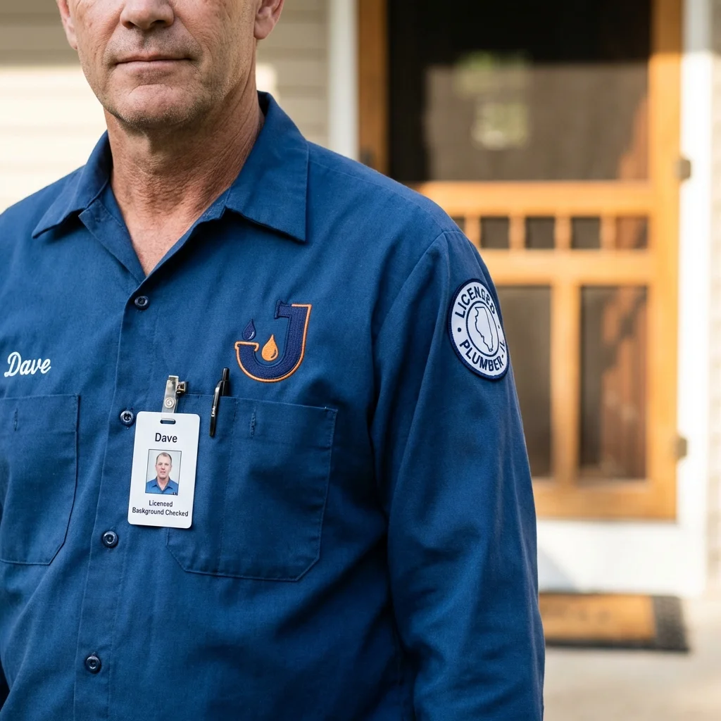 Licensed plumber showing ID badge in Luxemburg, WI
