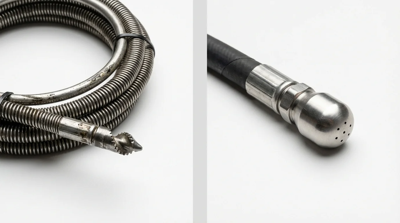 Drain snake cable and hydro jetting nozzle used for drain cleaning in Luxemburg, WI