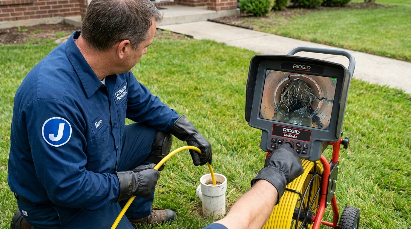 Sewer camera inspection being performed by Johns Plumbing LLC in Luxemburg