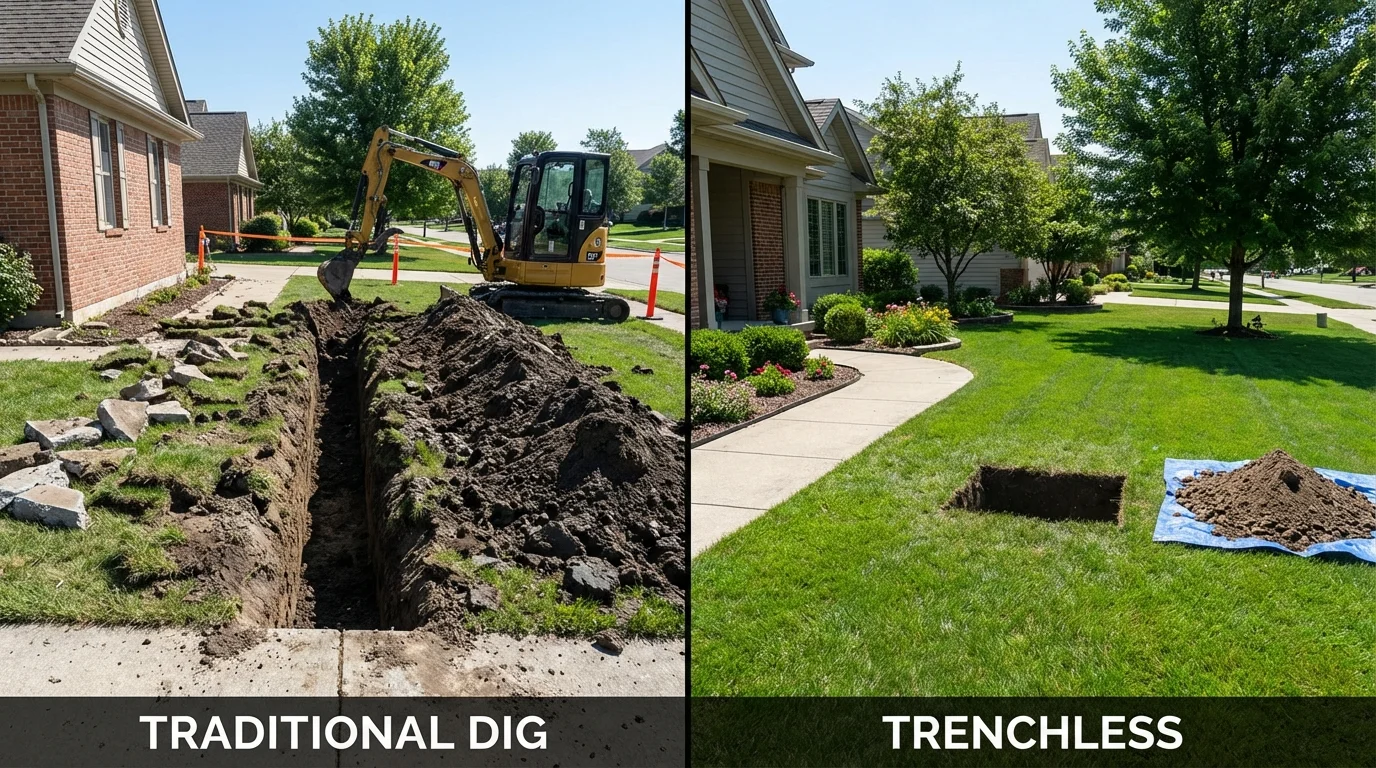 Trenchless sewer repair with minimal yard damage versus traditional excavation in Luxemburg, WI